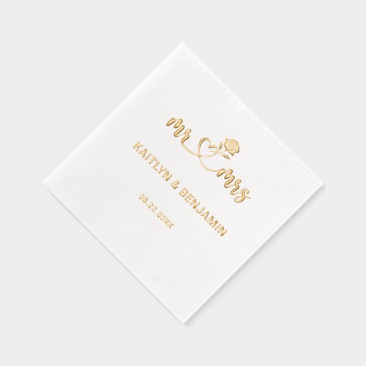 シック結婚のミスター&ミセス・ゴールド・フォイルにナプキンスのスタンプが押された 箔ナプキン (右)