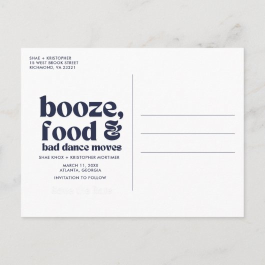 シック結婚の写真日付を保存 案内ポストカード (裏面)