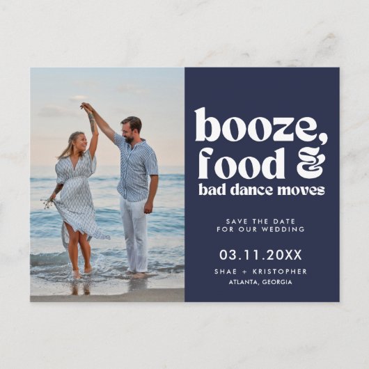 シック結婚の写真日付を保存 案内ポストカード (正面)