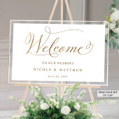 シック結婚ウェルカムホワイトと金ゴールドアクリルの看板 アクリルサイン