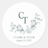 シック結婚グリーンズモノグラム封筒用シール ラウンドシール (正面)