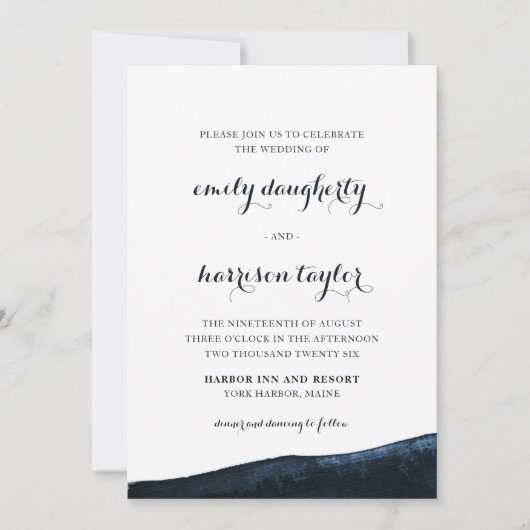 シック結婚コーストエレガントの青と白 招待状 (正面)