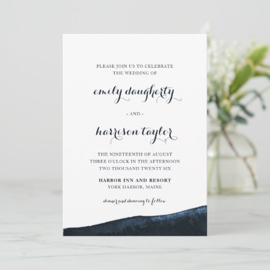 シック結婚コーストエレガントの青と白 招待状 (スタンド正面)