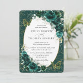 シック結婚ズエメラルドグリーン金ゴールドフローラ 招待状 (スタンド正面)
