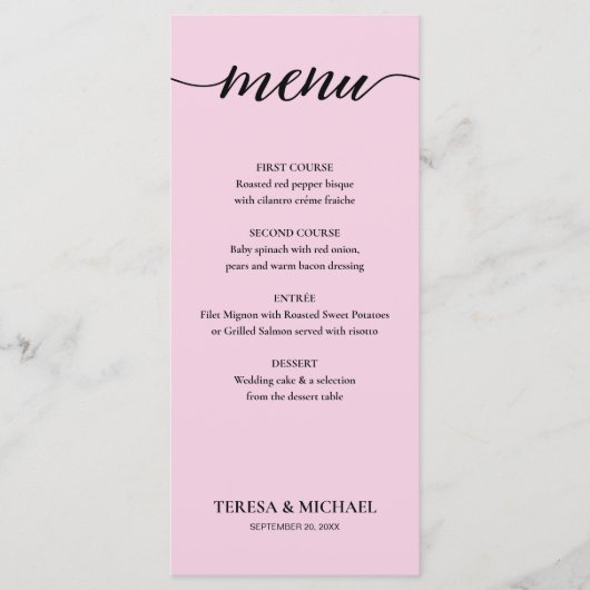 シック結婚ズピンクブラックとホワイトのシンプル編集可能 メニュー (正面)