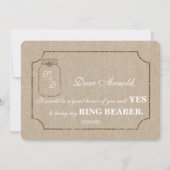 シック結婚ズメイスンジャールリネンキャンバスリングや輪ベアラー 招待状 (裏面)