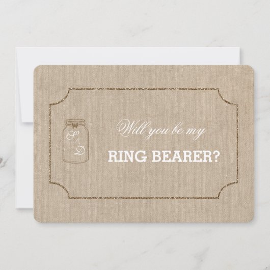 シック結婚ズメイスンジャールリネンキャンバスリングや輪ベアラー 招待状 (正面)