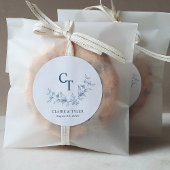 シック結婚ブルーズモノグラム封筒用シール ラウンドシール