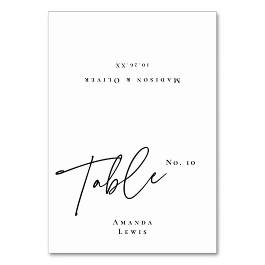 シック結婚ホワイトのエスコート座席表（ゲスト名あり） テーブルナンバー (正面)