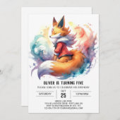 シック絵を描キツネ誕生日 招待状 (正面/裏面)