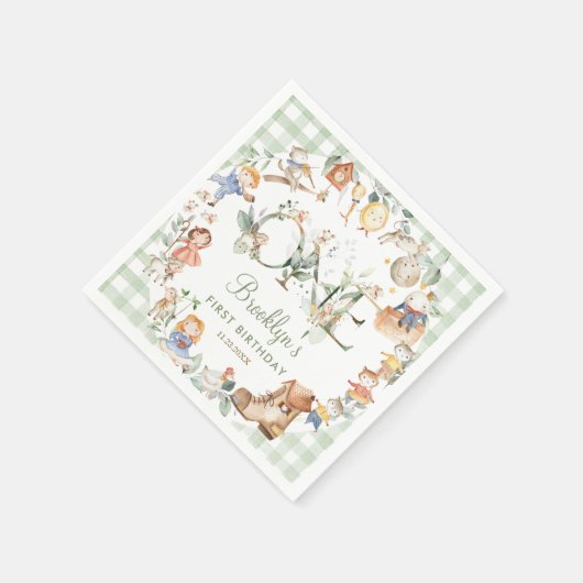 シック緑の子供部屋ライム1stバースデーニュートラル スタンダードカクテルナプキン (角)