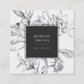 シック線描白黒フローラ スクエア名刺 (正面)
