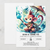 シック編集可能モンキー誕生日 招待状 (正面/裏面)