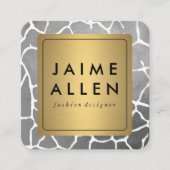 シック縁どグレーパターンの金ゴールド スクエア名刺 (正面)