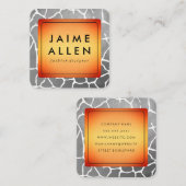 シック縁どグレーパターンの金ゴールド スクエア名刺 (正面/裏面)