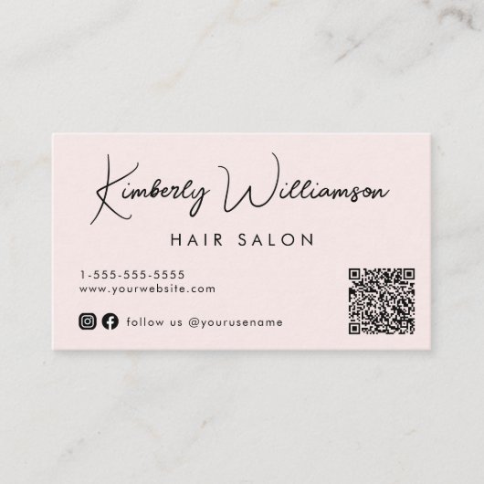 シック署名スクリプトQRコードピンク 名刺 (正面)
