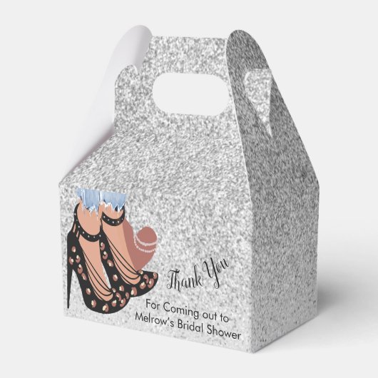 シック美しいファッショングリッターブライダルシャワー フェイバーボックス (正面サイド)