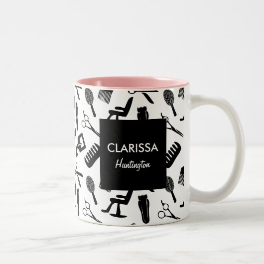 シック美容師パターン名前をカスタムする ツートーンマグカップ (右)