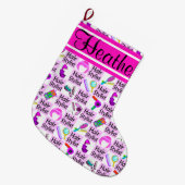 シック美容師パーソナライズされたクリスマスストッキング ラージクリスマスストッキング (正面 (吊り時))