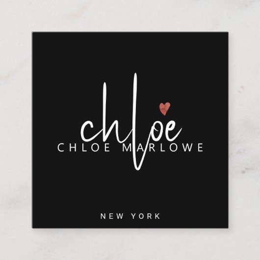 シック美容師ミニマリストモノグラムブラック スクエア名刺 (正面)