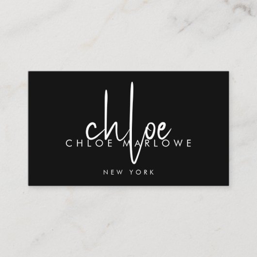 シック美容師ミニマリストモノグラムブラック 名刺 (正面)