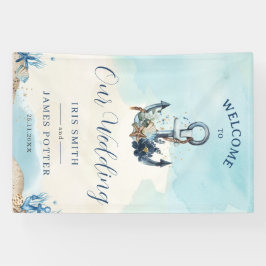 シック航海のいかりビーチモダン結婚の歓迎 横断幕