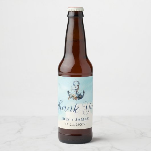 シック航海のいかりモダンビーチ結婚式 ビールラベル (正面)