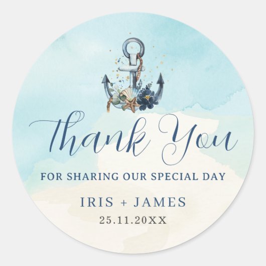 シック航海のいかりモダンビーチ結婚式 ラウンドシール (正面)