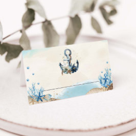 シック航海のいかりモダン結婚ビーチ プレイスカード