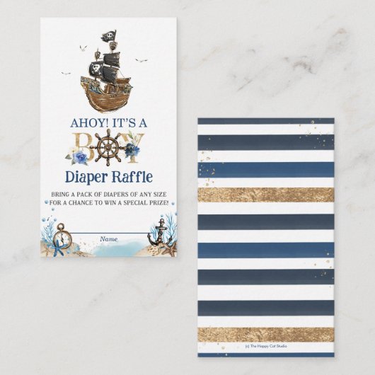 シック航海のな海賊アホイ男の子おむつラッフル エンクロージャーカード (正面/裏面)