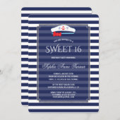 シック航海のネイビストライプーパーティーシルバースウィート16 招待状 (正面/裏面)
