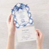 シック航海のネイビーブルーボウ結婚ズ オールインワン招待状 (貼ってはがせる)