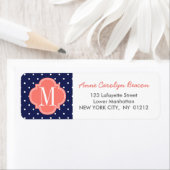 シック航海のネイビー水玉模様コーラルパーソナライズされた ラベル (インサイチュ)