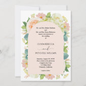 シック花模様赤面結婚ピンクズオールインワン 招待状 (正面)