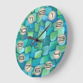 シック芸術的グリーンアートデコパターン水彩画 ラージ壁時計 (傾斜)