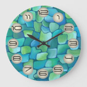 シック芸術的グリーンアートデコパターン水彩画 ラージ壁時計 (正面)