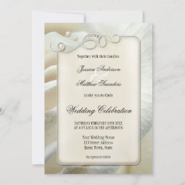 シック芸術的シルバーアイボリーバラ結婚式招待状 招待状