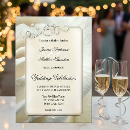 シック芸術的シルバーアイボリーバラ結婚式招待状 招待状