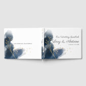 シック芸術的ネイビーブルースプラッシュ金ゴールドダストズ結婚ズ ゲストブック (全面)