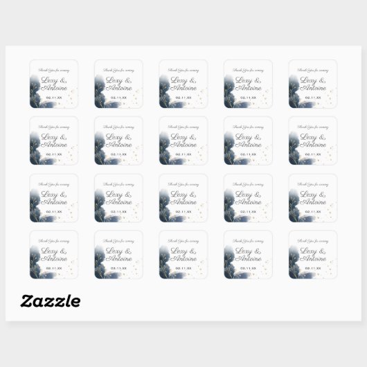 シック芸術的ネイビーブルースプラッシュ金ゴールドダストズ結婚ズ スクエアシール (シート)