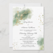 シック芸術的モスグリーンウォーターカラー金ゴールド結婚ズ 招待状 (正面)