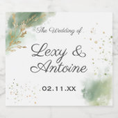 シック芸術的モスグリーン金ゴールド結婚ズ スパークリングワインラベル (シングルラベル)