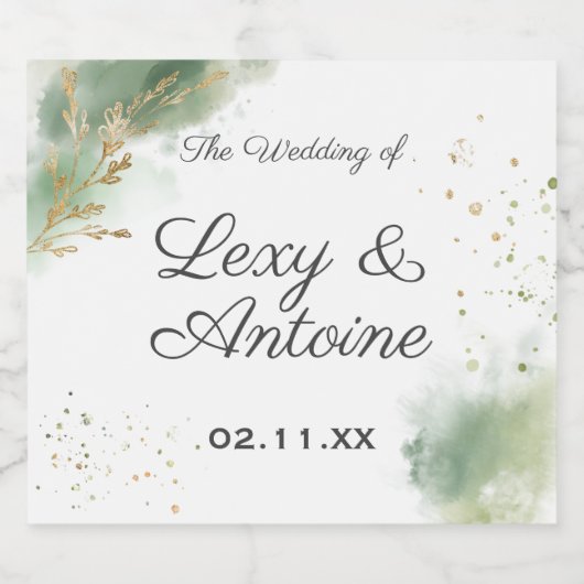 シック芸術的モスグリーン金ゴールド結婚ズ スパークリングワインラベル (シングルラベル)