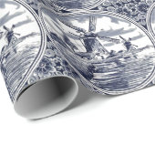 シック華美アンティークオランダデルフトブルーアートウィンドミル ラッピングペーパー (ロールコーナー)