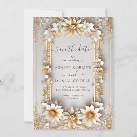 シック華美フローライエロースタイル保存日付 招待状 (正面)