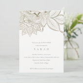 シック華美ペイズリーアイボリー金ゴールドベビーシャワー招待状 サンキューカード (スタンド正面)