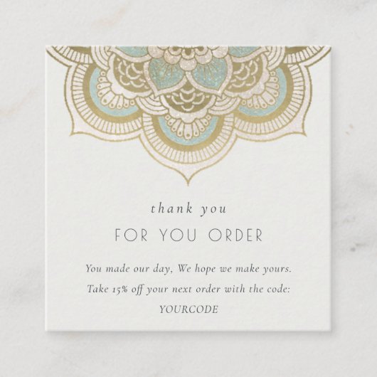 シック華美金ゴールドティール(緑がかった色)マンダラご注文 スクエア名刺 (正面)