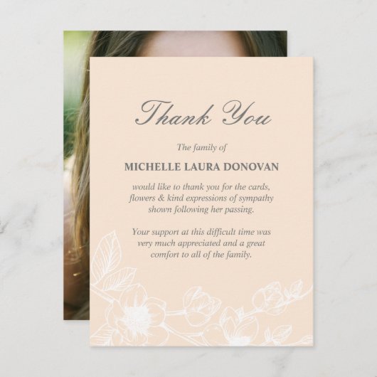 シック葬儀の写真ありがとうございました赤面マグノリア サンキューカード (正面/裏面)