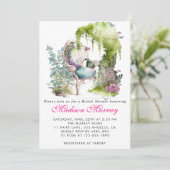 シック薄紫グリーンフローラガーデンチェアブライダルシャワー 招待状 (スタンド正面)