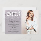 シック薄紫パープルグリッターグラデーション写真卒業 招待状 (正面)